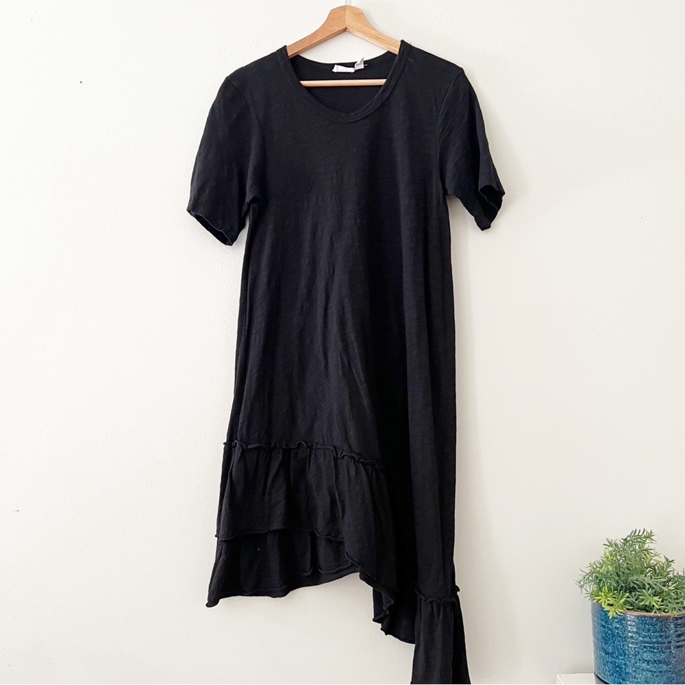 Wilt Black Short-Sleeve Shifted Henley T-Shirt Dress Size XS Asymmetrical